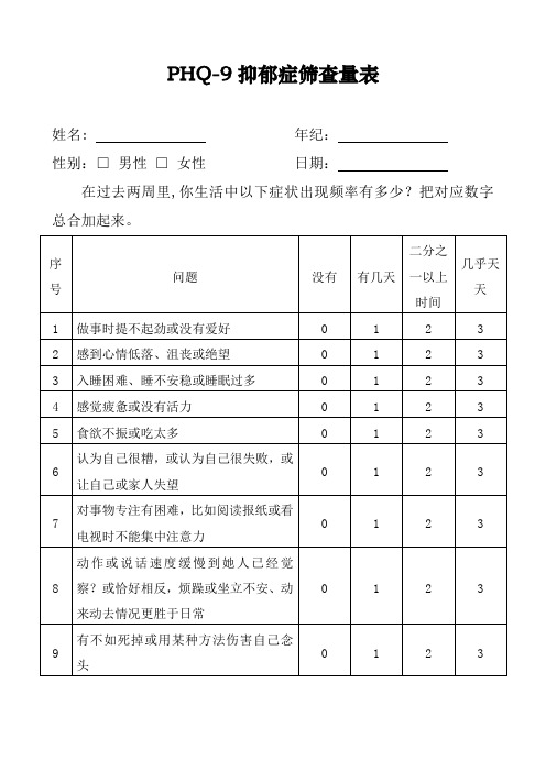 抑郁症筛查量表