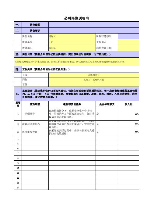 央企煤炭岗位职责梳理表综采队--清煤工