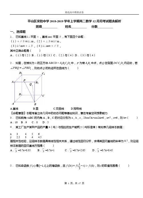 平山区实验中学2018-2019学年上学期高二数学12月月考试题含解析