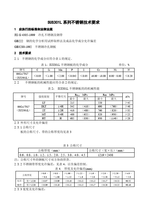 301L系列不锈钢技术要求