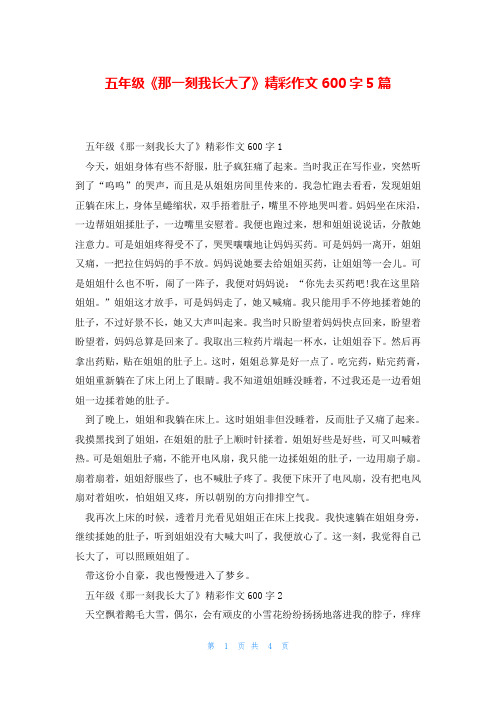 五年级《那一刻我长大了》精彩作文600字5篇