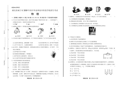 2019年湖北省咸宁中考物理试卷含答案