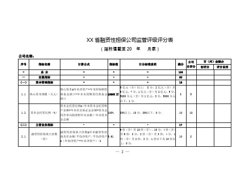 融资性担保公司监管评级评分表