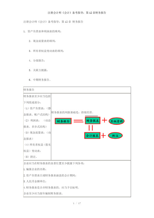 注册会计师《会计》备考指导：第12章财务报告参考模板