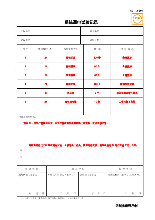 SG-A092系统通电试验记录