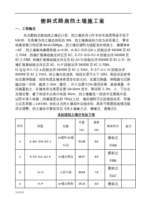 俯斜式路肩挡土墙施工及方案