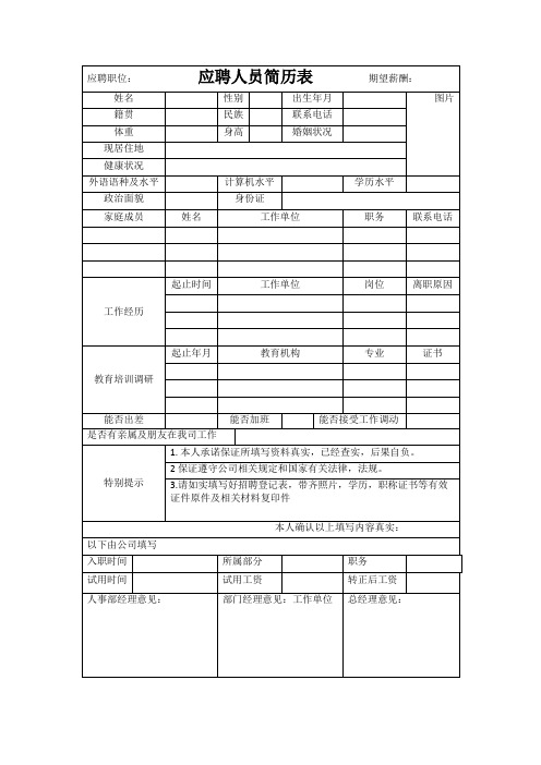 招聘人员登记表