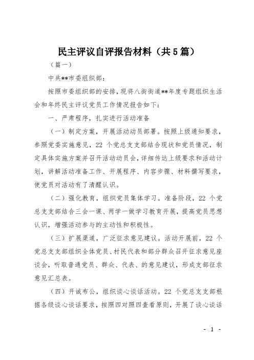 民主评议自评报告材料(共5篇)