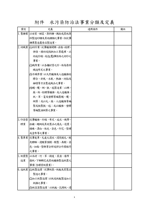 水污染防治法事业分类及定义