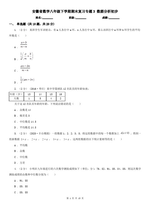 安徽省数学八年级下学期期末复习专题3 数据分析初步