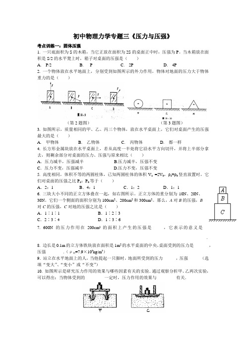 3初中物理力学专题《压力与压强》√