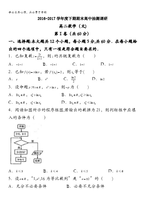 河南省周口市2016-2017学年高二下学期期末考试数学(文)试题含答案