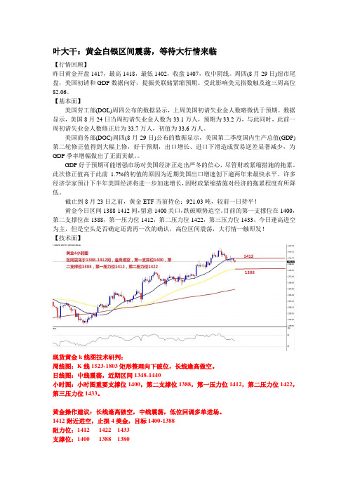 2013年8月30日叶大干(黄金)+叶大干：黄金白银区间震荡,等待大行情来临