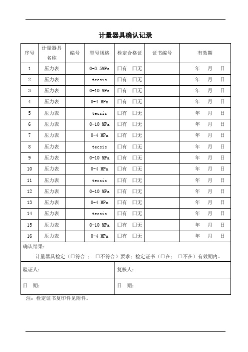 计量器具确认记录表