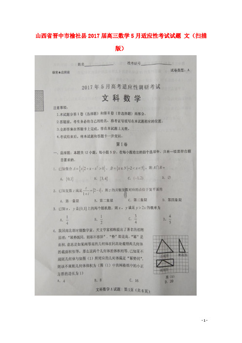 山西省晋中市榆社县高三数学5月适应性考试试题文(扫描版)