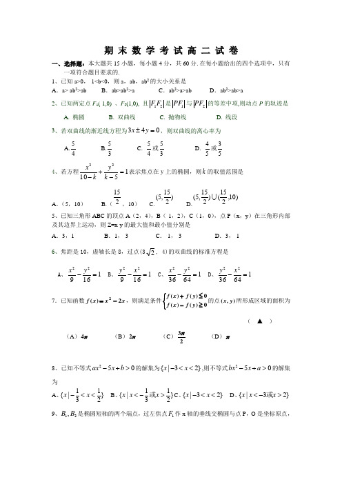 数学-高中二年级(上学期)-期末试题及答案