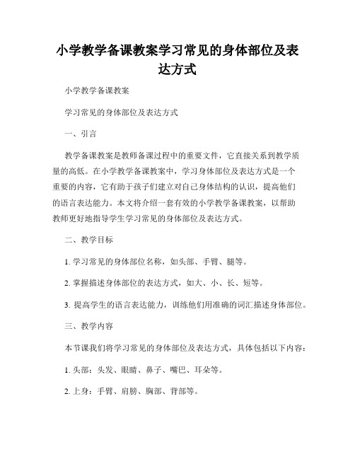 小学教学备课教案学习常见的身体部位及表达方式