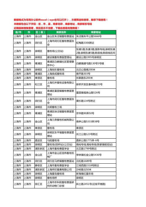 2020新版上海市上海市畜牧工商企业公司商家名录名单黄页联系电话号码地址大全83家