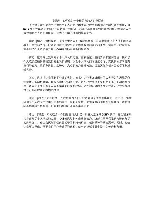 《精进：如何成为一个很厉害的人》读后感