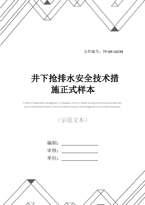 井下抢排水安全技术措施正式样本