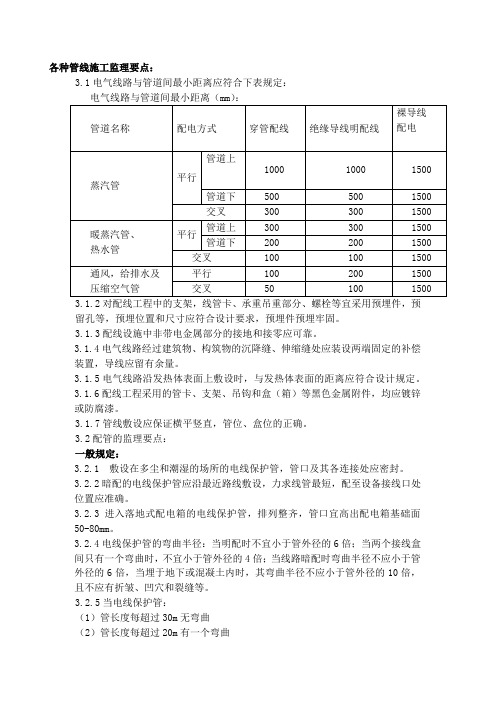 各种管线施工监理要点