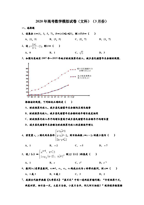 2020年高考模拟试卷云南师大附中高考数学模拟试卷(文科)(3月份) 含解析