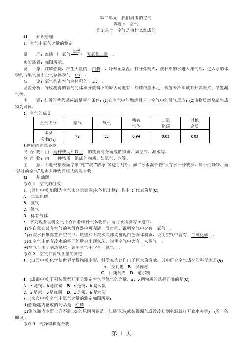 人教版九年级上册初中化学 第二单元 我们周围的空气 课题1 空气 练习