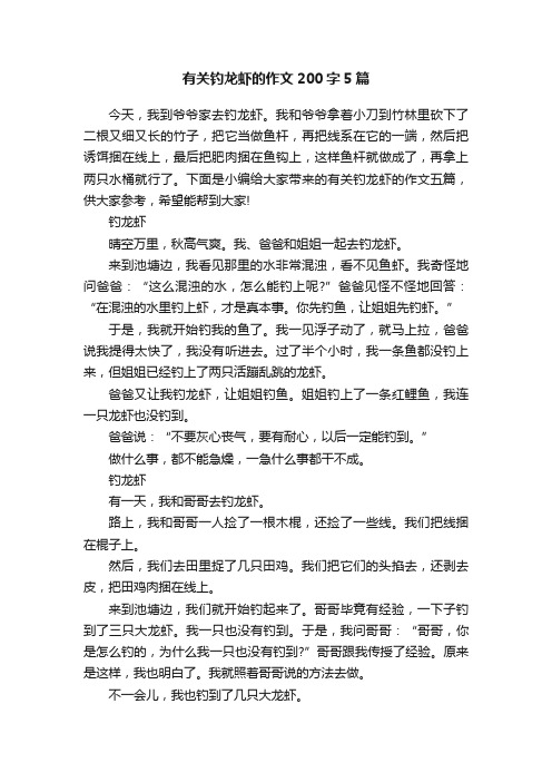 有关钓龙虾的作文200字5篇