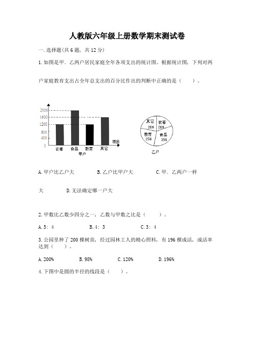 人教版六年级上册数学期末测试卷含答案(模拟题)