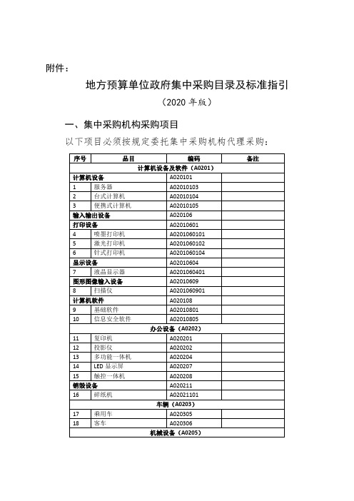 地方预算单位政府集中采购目录及标准指引