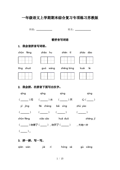 一年级语文上学期期末综合复习专项练习苏教版