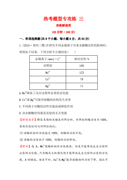 2016版高考生物二轮复习 热考题型专攻练 三 2.3 含答案