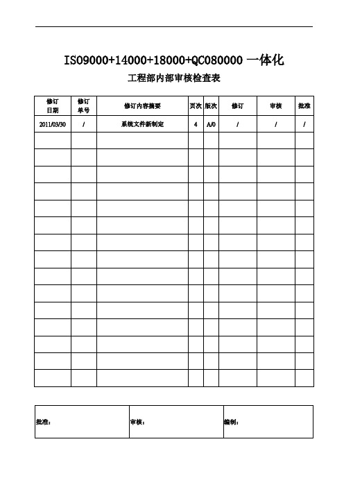 工程部内部审核检查表