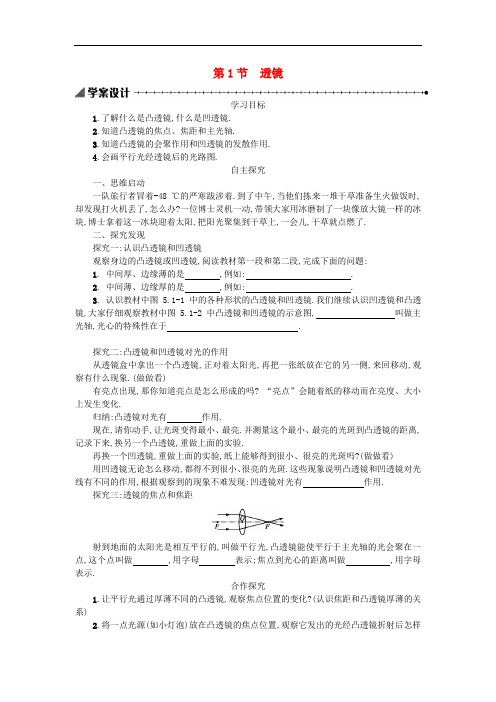 新人教版八年级物理上册学案设计: 5.1 透镜学案设计(含解析)