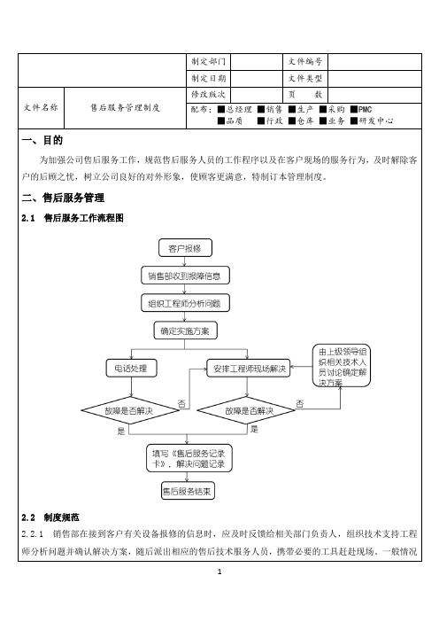 非标自动化企业售后服务管理制度