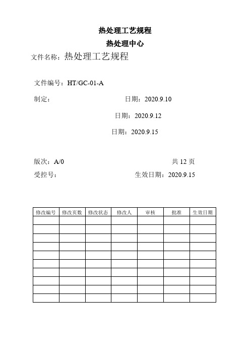 热处理工艺规程