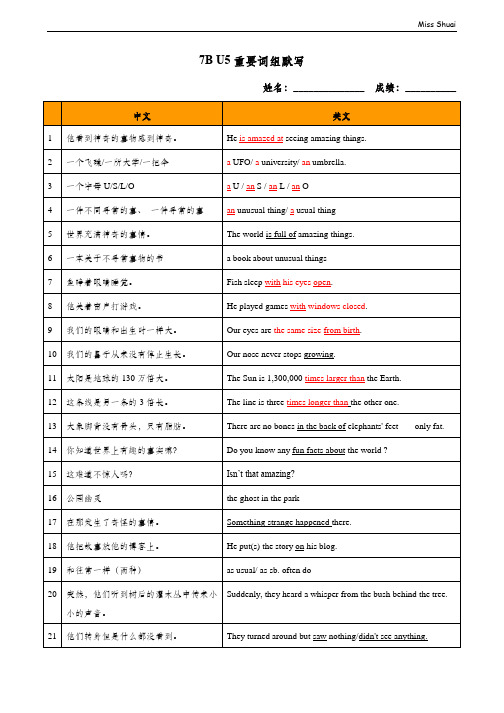 7B Unit5 重要词组整理(背诵版)