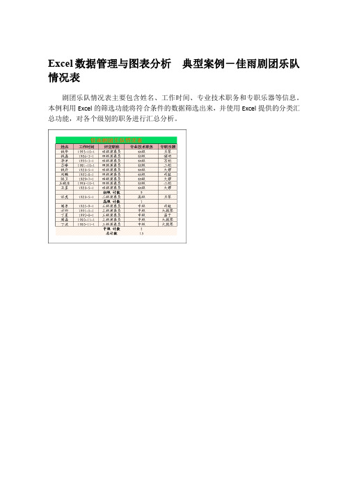 Excel数据管理与图表分析  典型案例-佳雨剧团乐队情况表