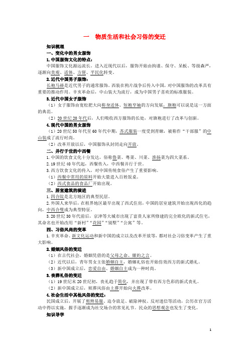 高中历史专题四中国近现代社会生活的变迁1物质生活和社会习俗的变迁知识导航