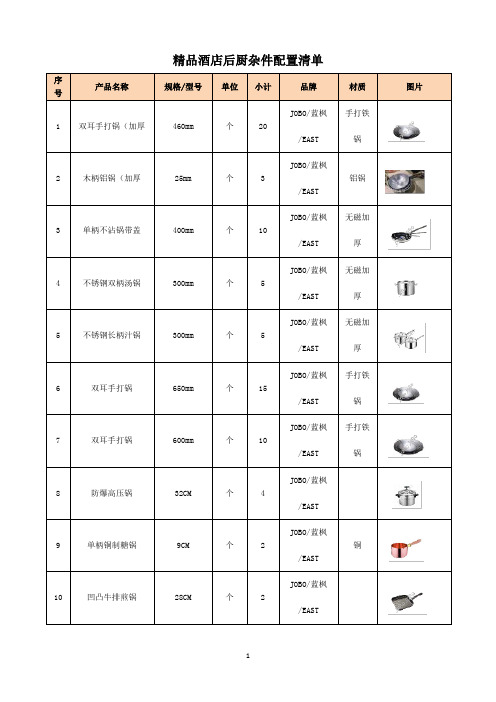 精品酒店后厨杂件配置清单