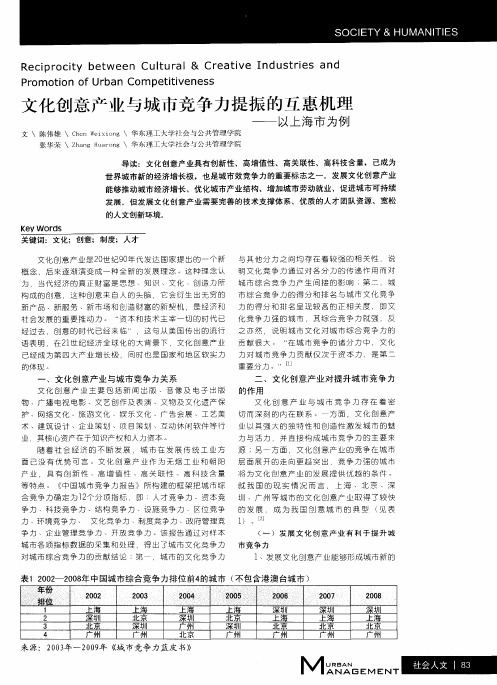 文化创意产业与城市竞争力提振的互惠机理——以上海市为例