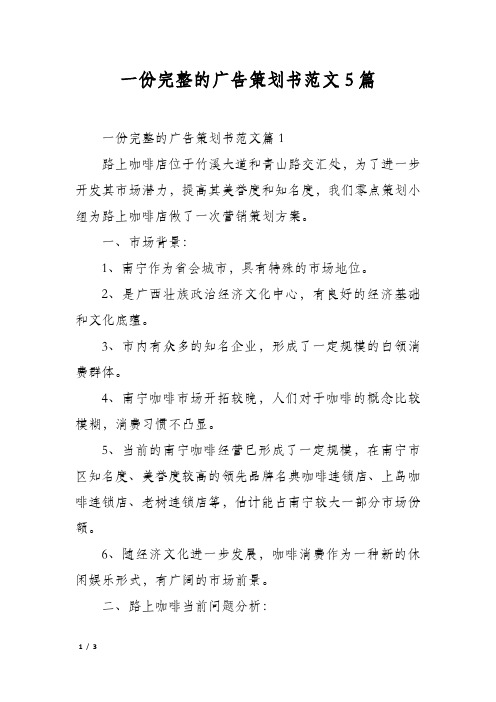 一份完整的广告策划书范文5篇