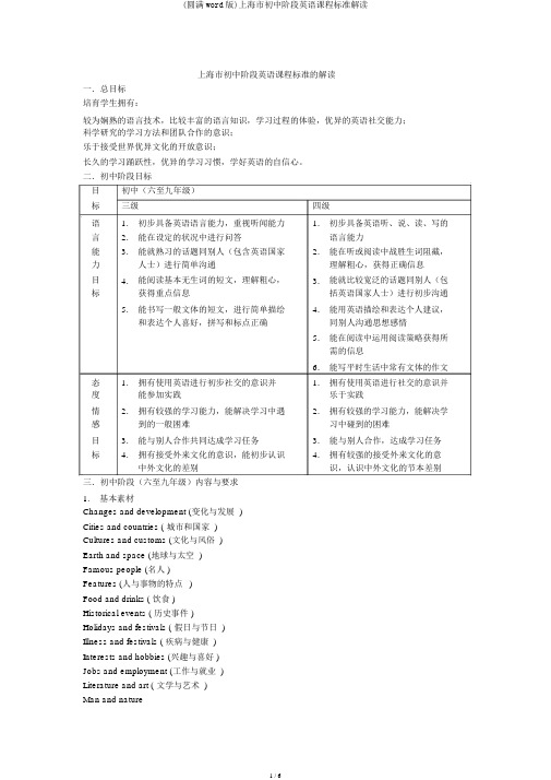 (完整word版)上海市初中阶段英语课程标准解读