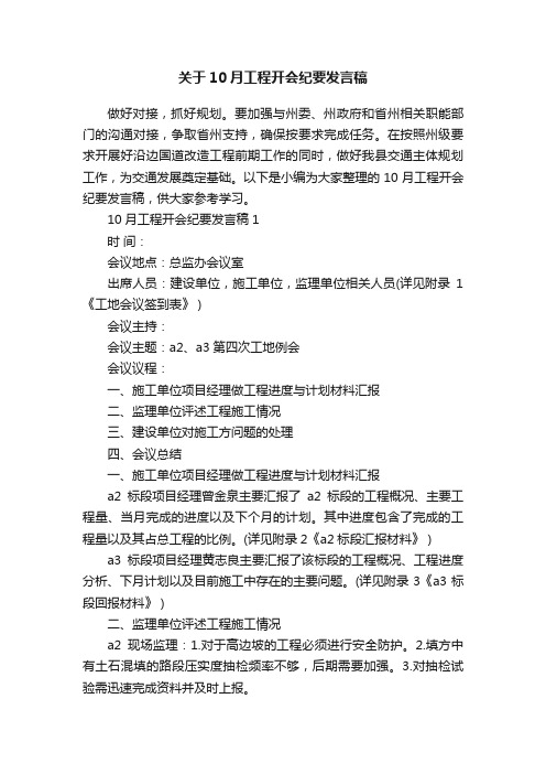 关于10月工程开会纪要发言稿