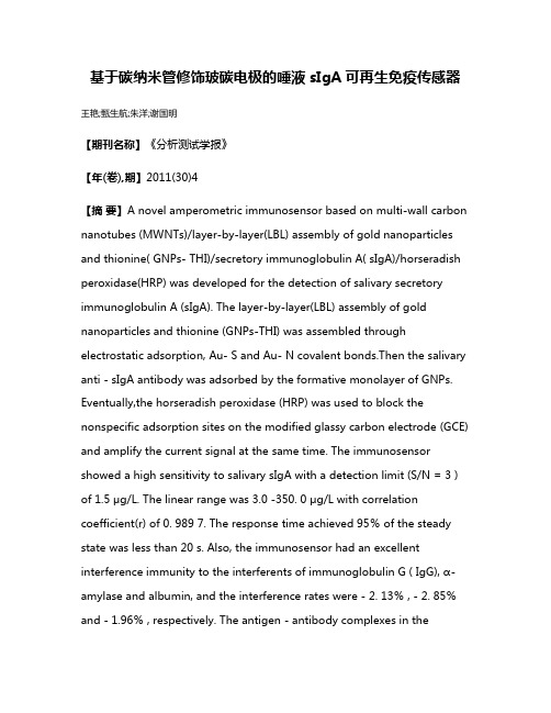 基于碳纳米管修饰玻碳电极的唾液sIgA可再生免疫传感器