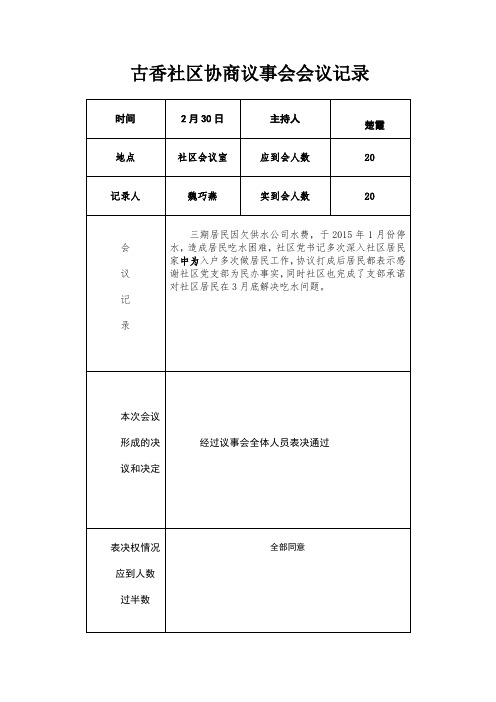 社区协商议事会会议登记表