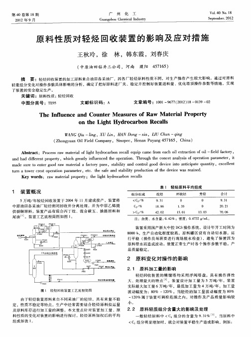 原料性质对轻烃回收装置的影响及应对措施