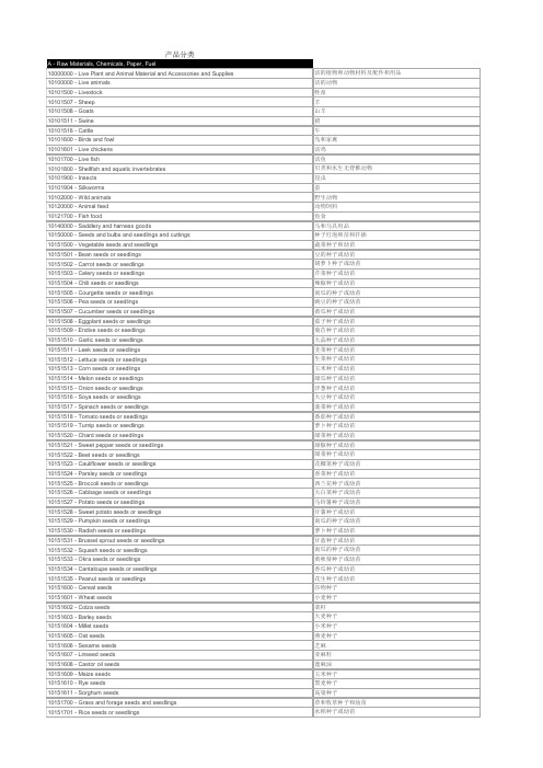 联合国采购产品分类 中英文