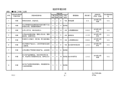 ISO9001-2015组织环境分析+过程风险和机遇评估表