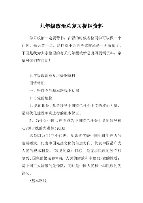 九年级政治总复习提纲资料